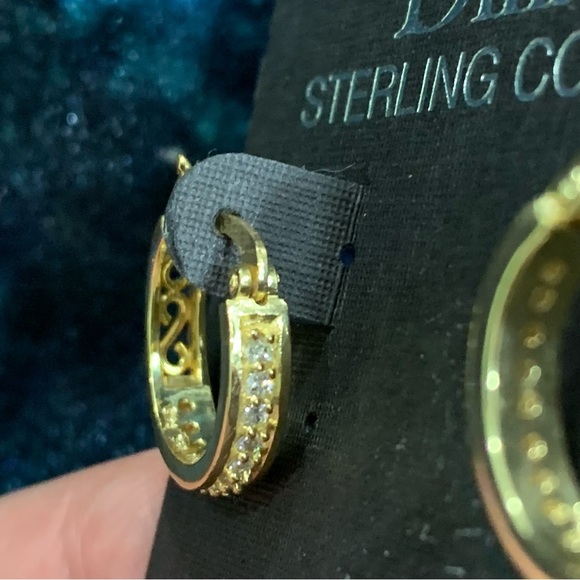 DILLARD’S 18k Gold over Sterling Silver CZ SMALL HOOP EARRINGS! - Picture 2 of 13